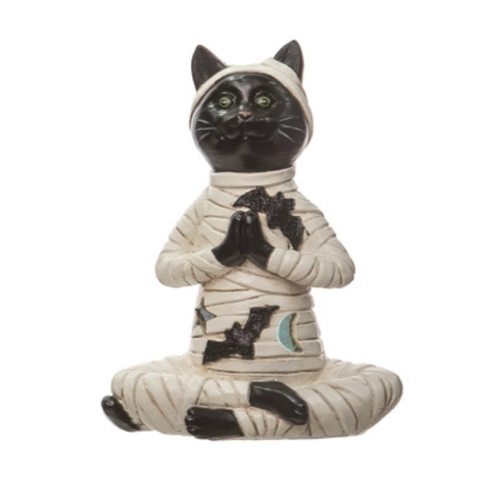 Yoga Mummy Cat Light Up Figurine - Praying Hands