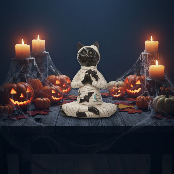 Yoga Mummy Cat Light Up Figurine - Relaxed Hands