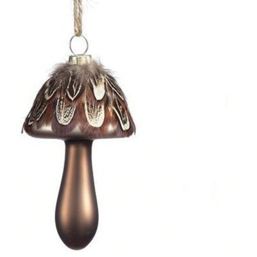 Bronze Mushroom Ornament w/ Feathers