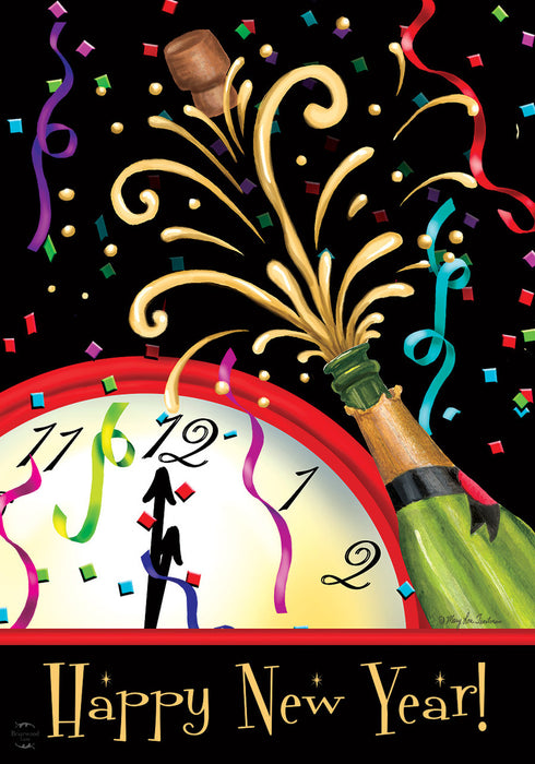 Happy New Year Clock Banner Flag