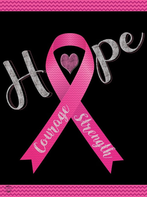 BLACK AND PINK FLAG WITH PINK HOPE RIBBON IN THE CENTER