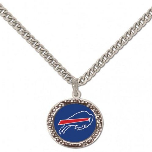 silver necklace with the bills logo in the center