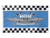 blue flag with checkered border and the NASCAR international logo in the center