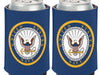blue can cooler with the united states navy emblem logo on both sides