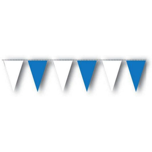 v shaped pennants with an alternating blue and white theme