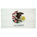 white flag with an eagle and a stars and stripes shield and the word "Illinois"