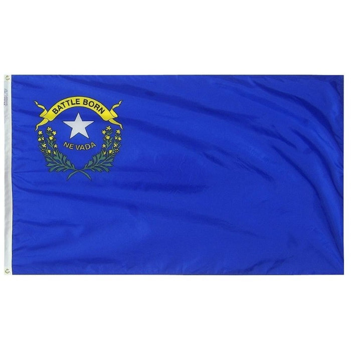 blue flag with white star and the word "nevada" and a banner that says "battle born"