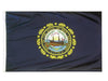 bluie flag with the state seal in the center with a boat scene