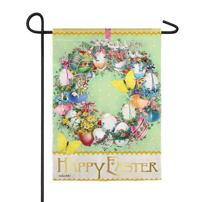 "Happy Easter" Wreath Suede Garden Flag