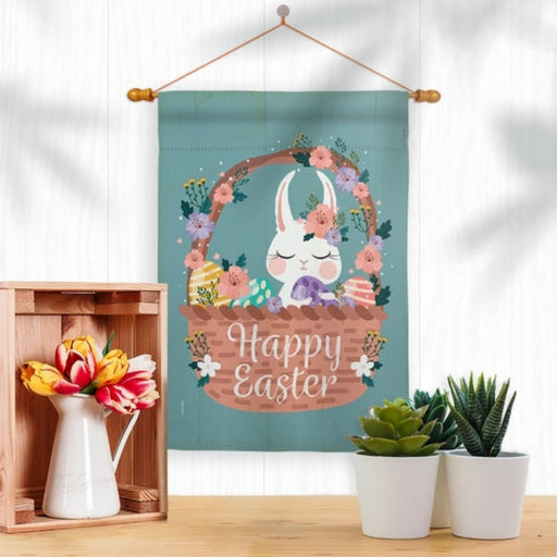 Bunny in Basket Banner Flag can be used indoors or outside, dowel not included