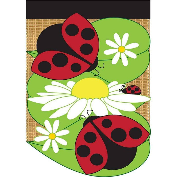 applique burlap ladybug with daisies garden flag