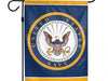 garden flag on stand with navy logo in the center