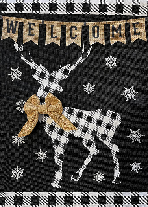 Checkered Deer Burlap Garden Flag
