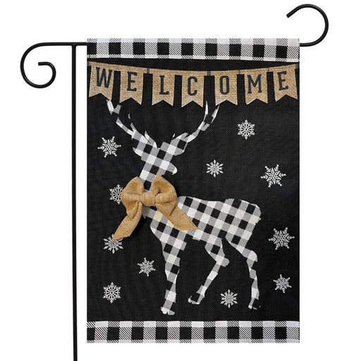 Checkered Deer Burlap Garden Flag
