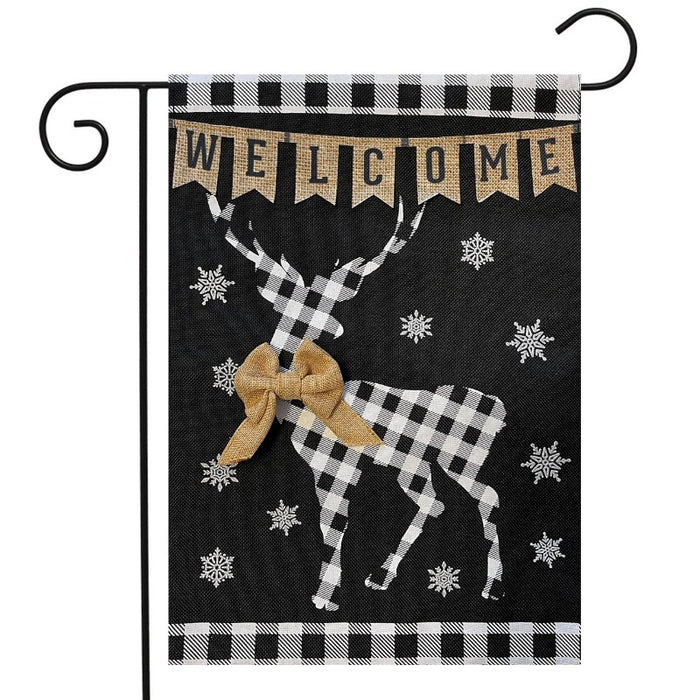 Checkered Deer Burlap Garden Flag
