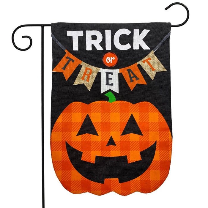 Trick Or Treat Pumpkin Shaped Burlap Garden Flag