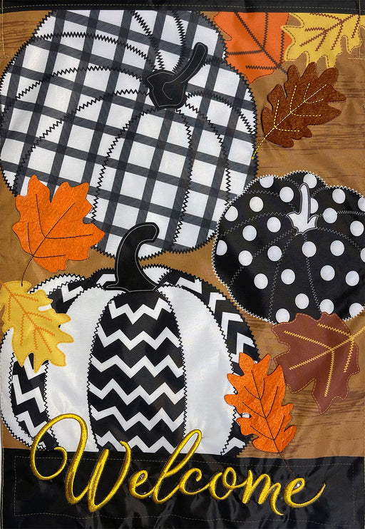 Fall Patterned Pumpkins Applique Garden Flag