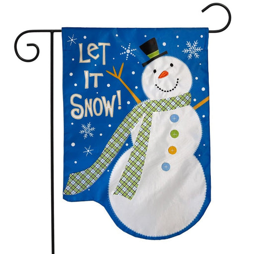 Let It Snow Snowman Shaped Applique Garden Flag