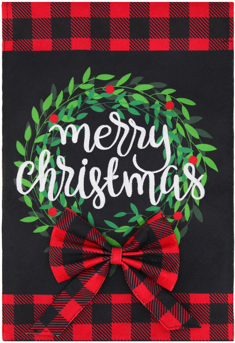 Christmas Wreath Burlap Garden Flag