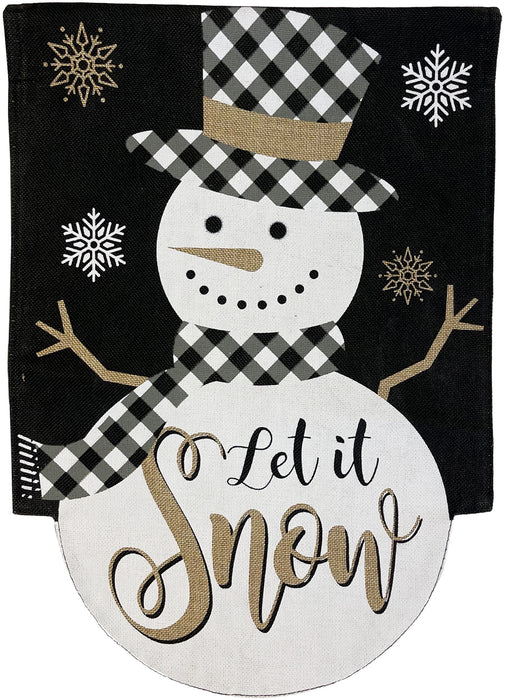 Checkered Snowman Shaped Burlap Banner Flag