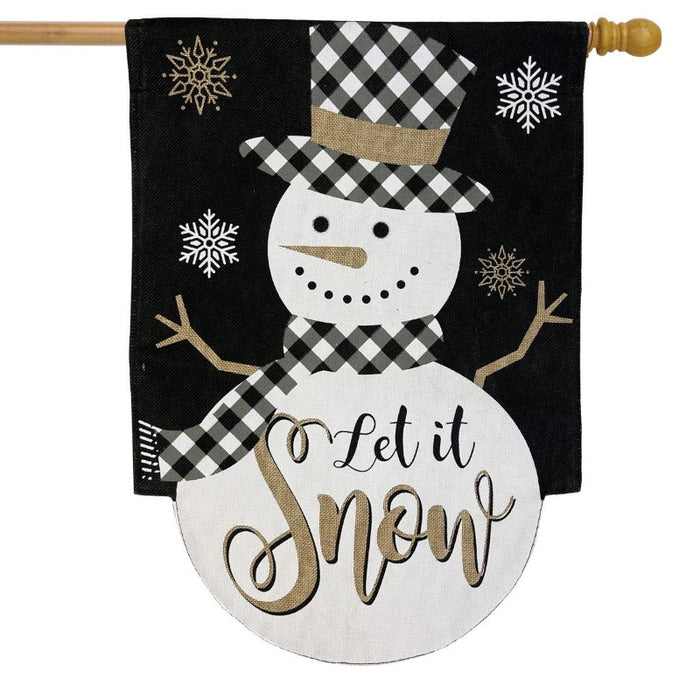 Checkered Snowman Shaped Burlap Banner Flag