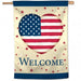 american flag themed heart on a flag that says "welcome"