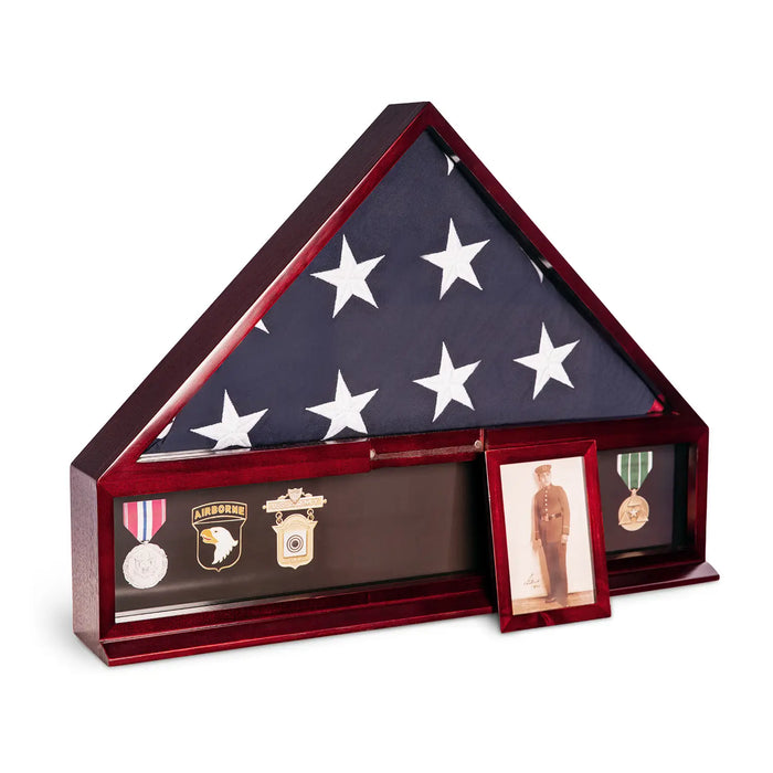 Mahogany Flag Case w/ Medal and Photo Display