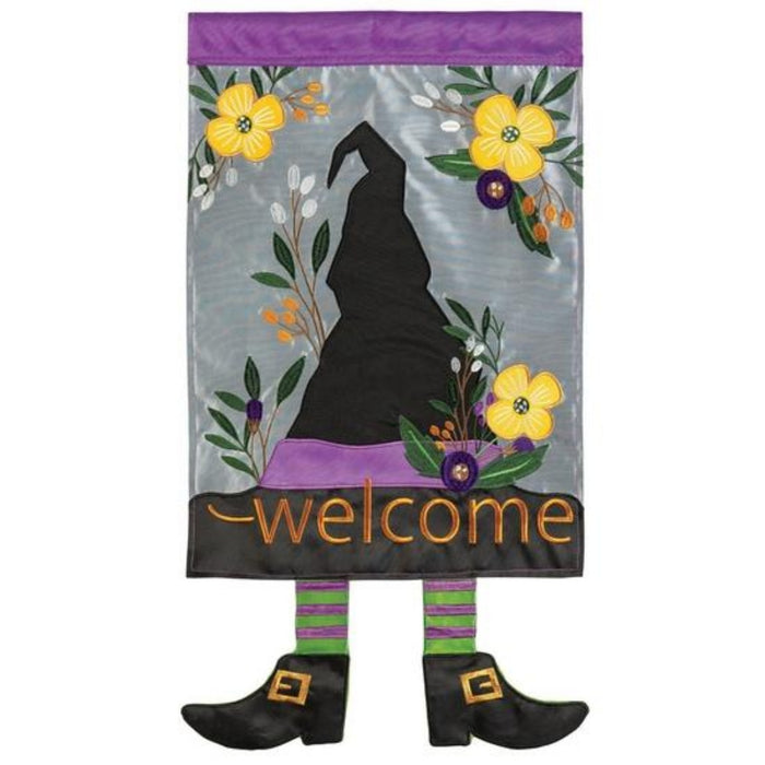 Welcome Witch Crazy Legs Applique Garden Flag