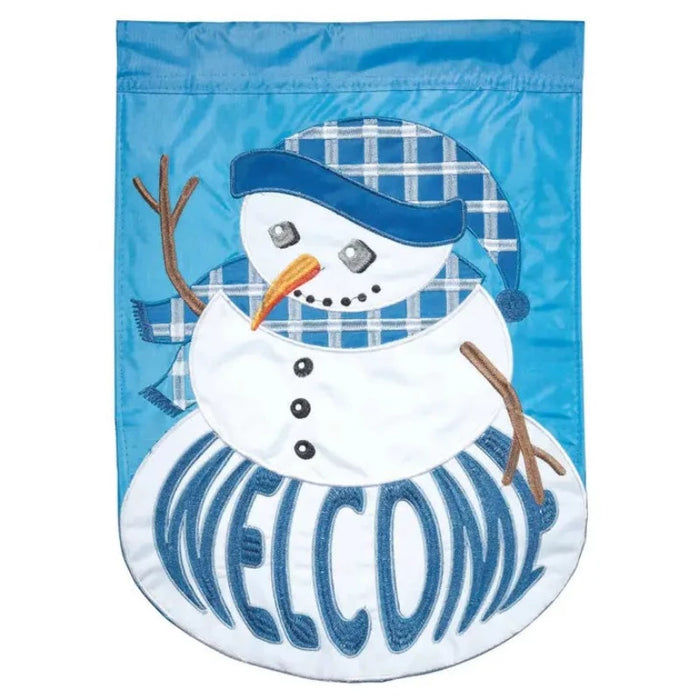 Snowman Welcome Applique Garden Flag