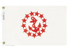 WHITE FLAG WITH RED EMBORIDERED STARS IN A CIRCLE AROUND AN ANCHOR