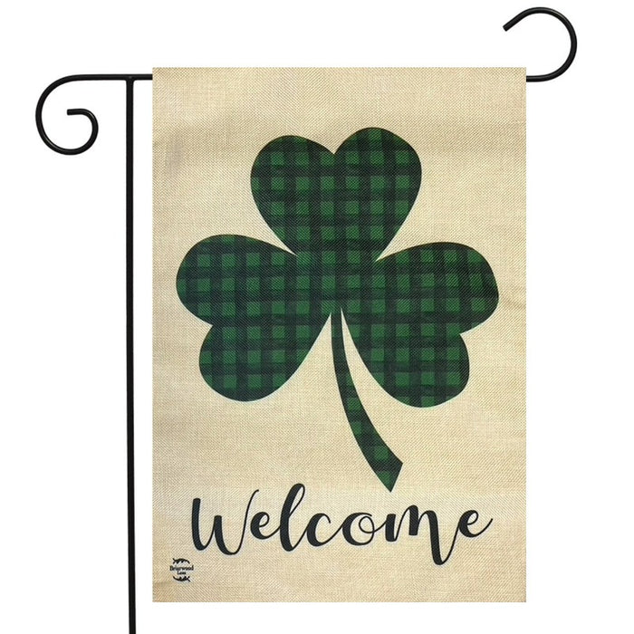 Welcome Shamrock Burlap Garden Flag