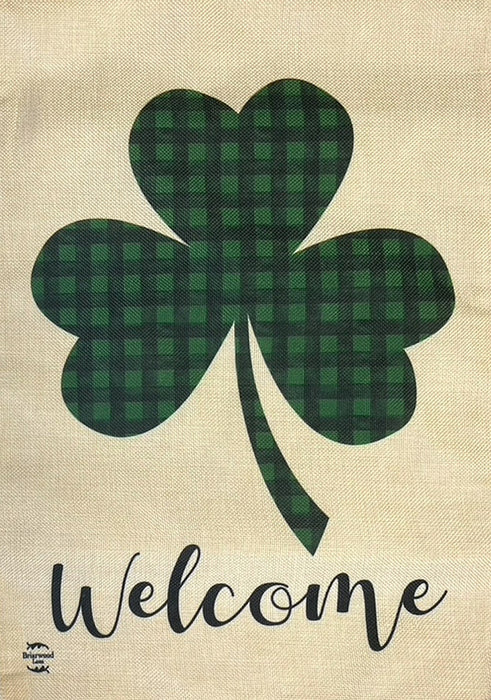 Welcome Shamrock Burlap Flag