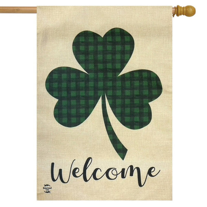 Welcome Shamrock Burlap Banner Flag