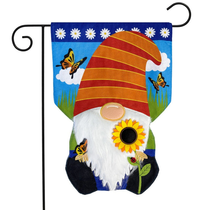 Sunflower Gnome Burlap Garden Flag