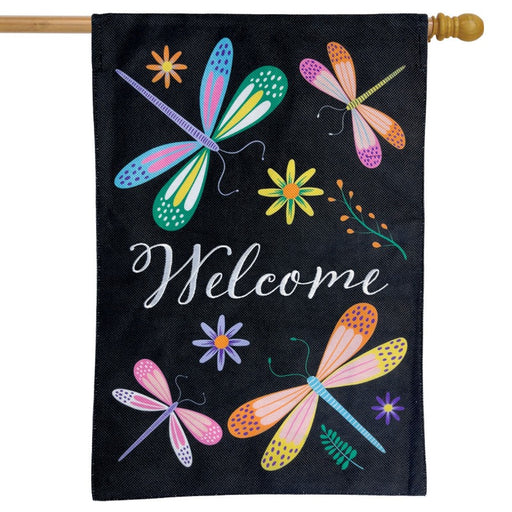 Colorful Dragonflies Burlap Banner Flag