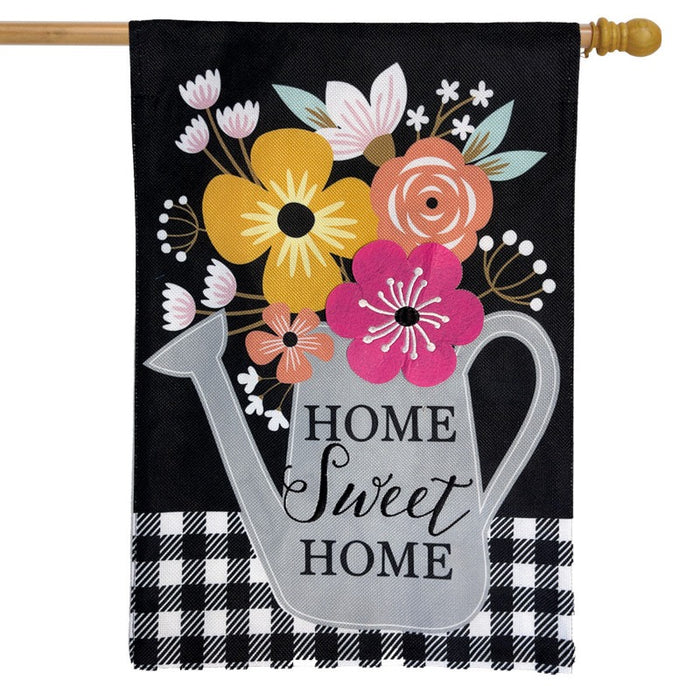 Colorful Watering Can Burlap Banner Flag