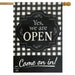 We Are Open Burlap Banner Flag