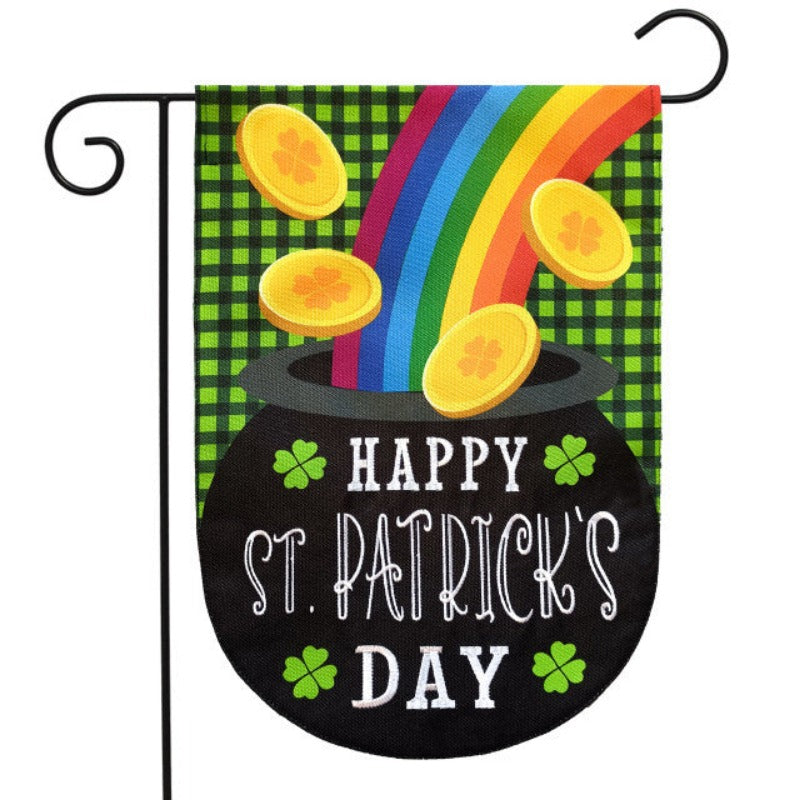 Lucky Pot Burlap Garden Flag