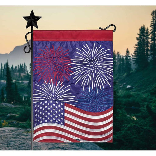 american flag and fire works applique garden flag