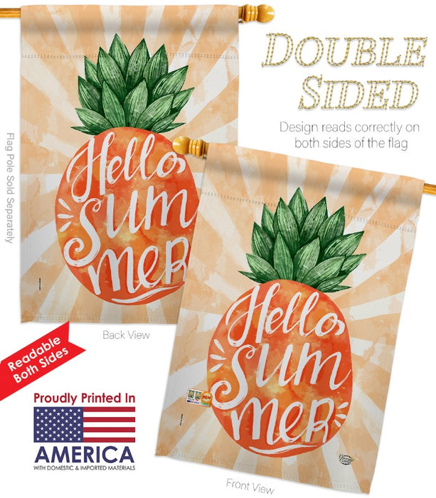summer pineapple with text saying "hello summer" flag