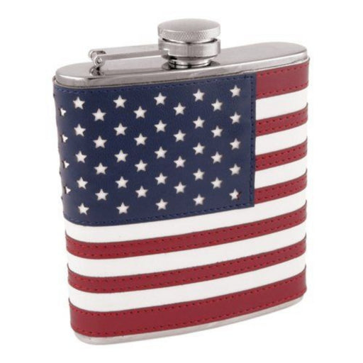 faux leather wrapped stainless steel American Flag Flask