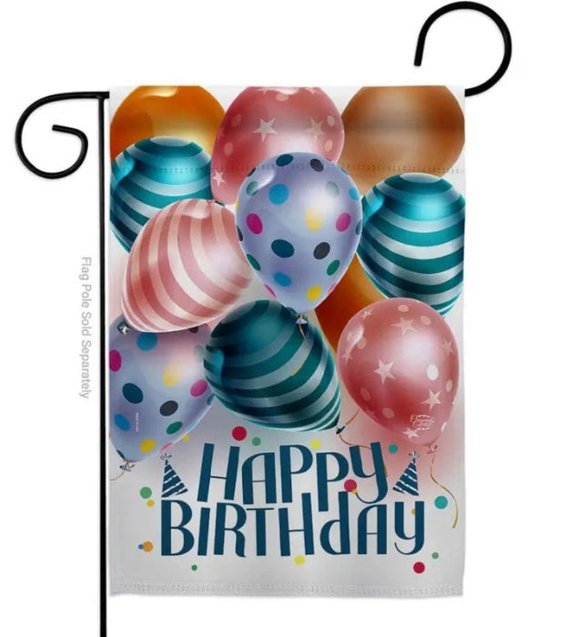 Happy Birthday Metallic Balloons Garden Flag