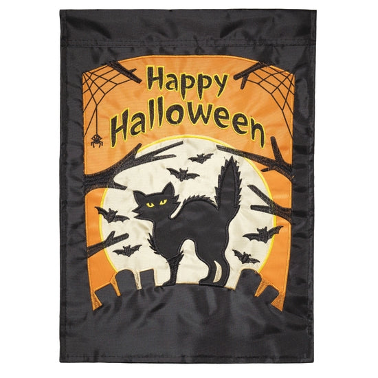 Cat Happy Halloween Applique Garden Flag