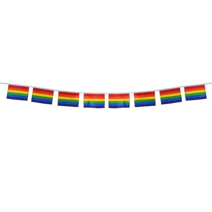 HORIZONTAL RAINBOW STRIPED FLAGS ALL ATTACHED TOGETHER ON A STRING