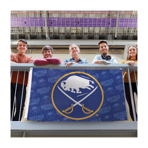 3x5' Buffalo Sabres Step & Repeat Polyester Flag in use