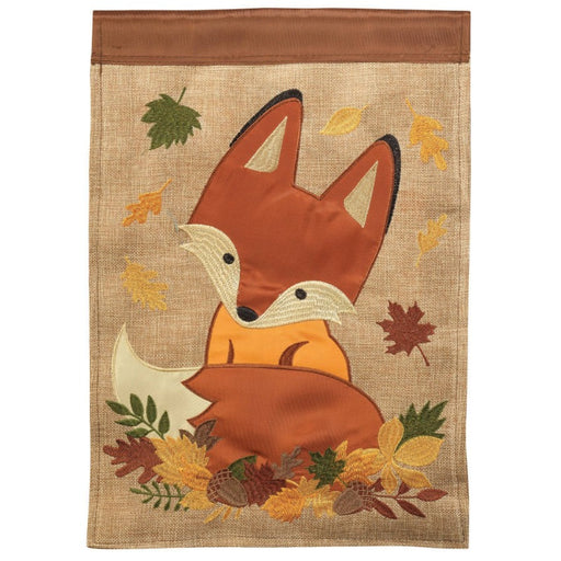Fall Fox Burlap Applique Garden Flag