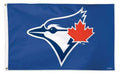blue flag with the blue jay logo and the maple leaf logo in the center