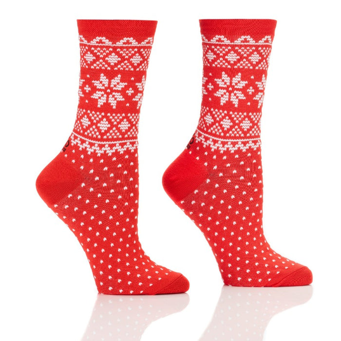 Red and White Fair Isle Women's Crew Socks