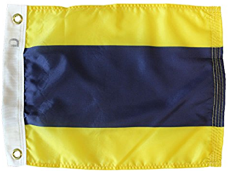 YELLOW FLAG WITH BLUE STRIPE DOWN THE CENTER