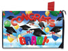 mailbox cover with graduation caps, diplomas, and balloons with the text "congrats grad"
